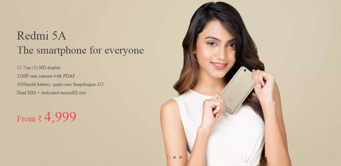 Xiaomi launches Redmi 5A 2GB at Rs 4,999; first on sale on Flipkart on December 7