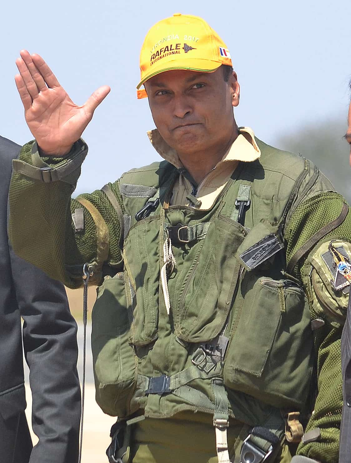 Ambani arrives to fly in the cockpit of a Rafale fighter during Aero India 2017 