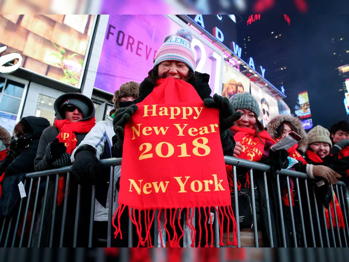 Party hardy: Revelers brave Times Square on a