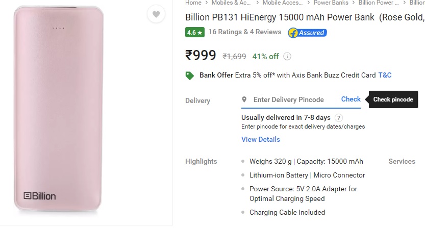 Billion launches power banks for Indian customers on Flipkart