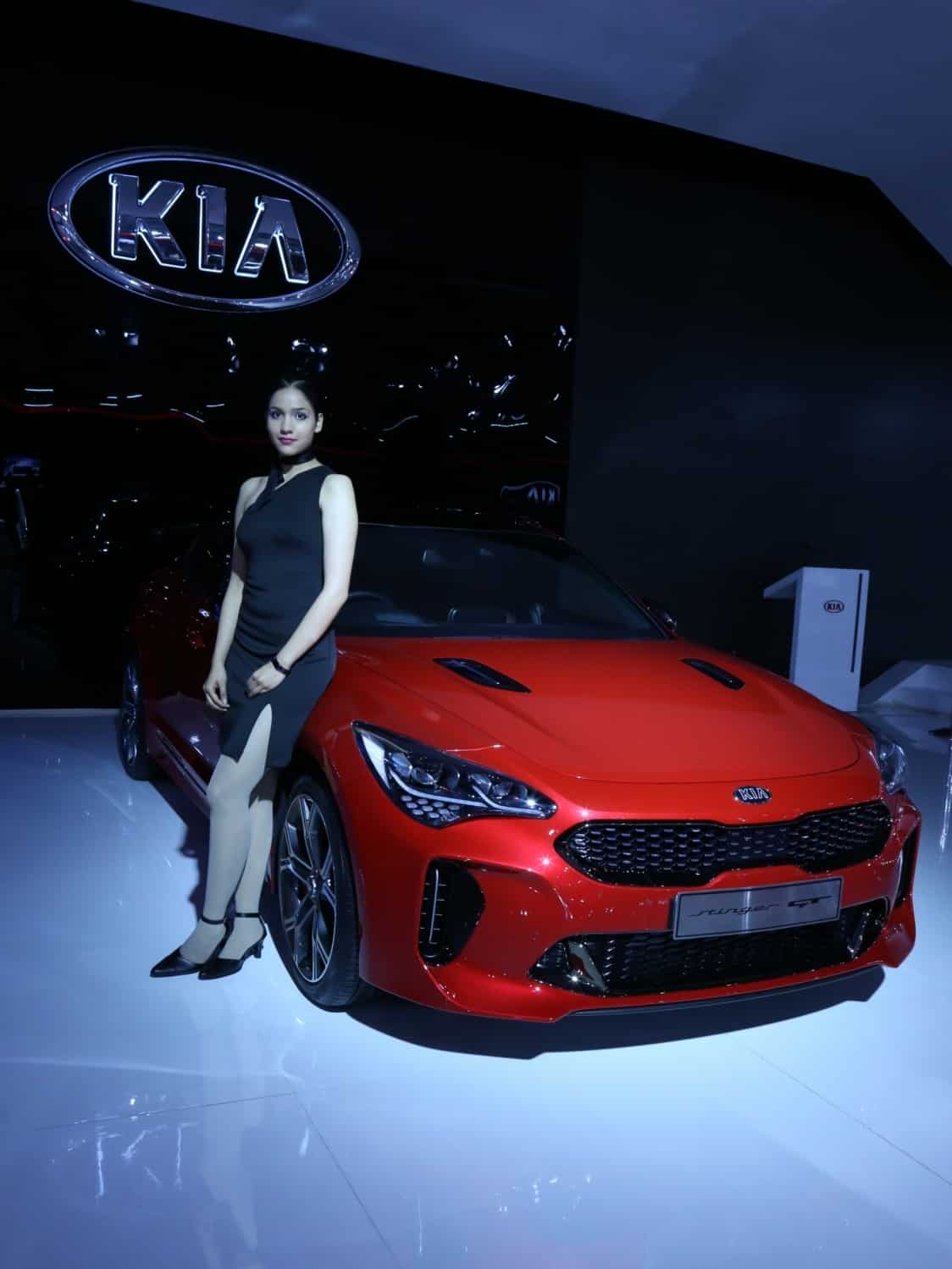 View of the Kia Stinger GT at the Auto Expo 2018. Image Source: IANS