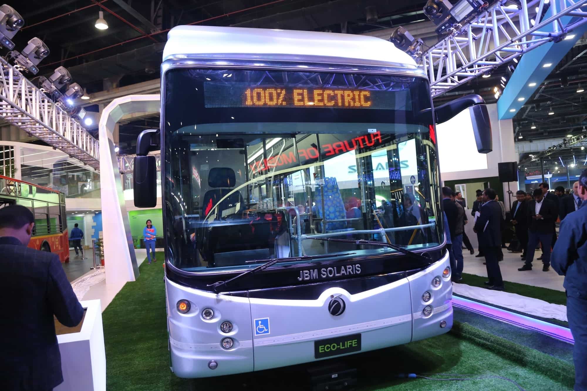 A view of the JBM Solaris electric bus at Auto Expo 2018. IANS 