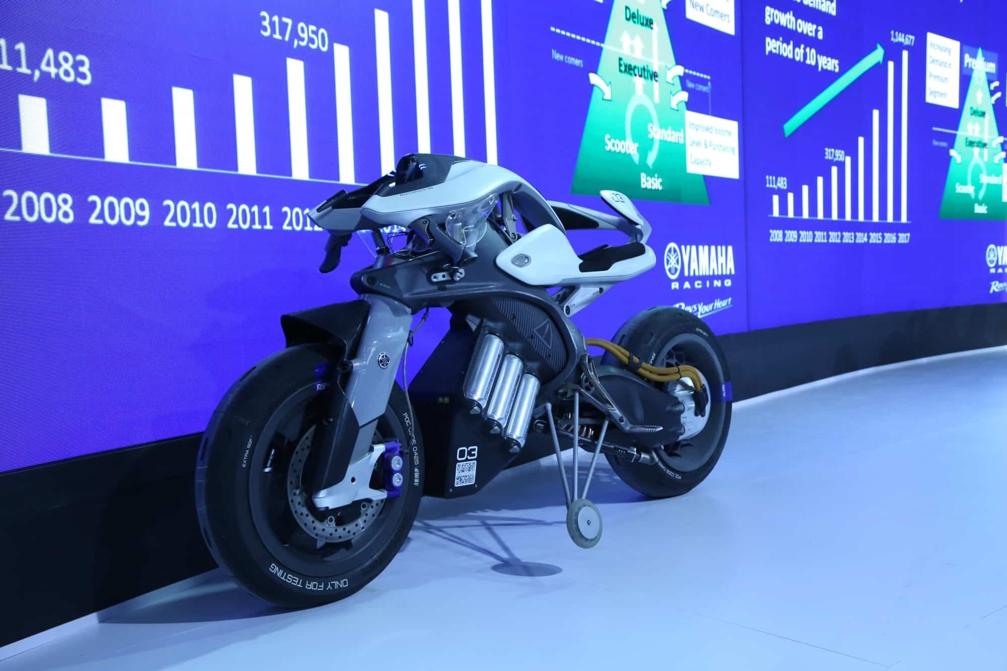A Yamaha bike at the Auto Expo 2018 in New Delhi. Source: IANS