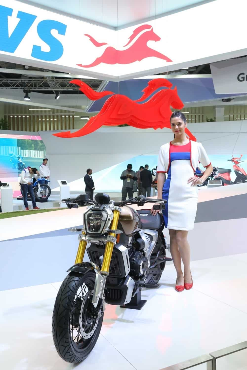 A view of the TVS Zeppelin cruiser motorcycle at the Auto Expo 2018. IANS