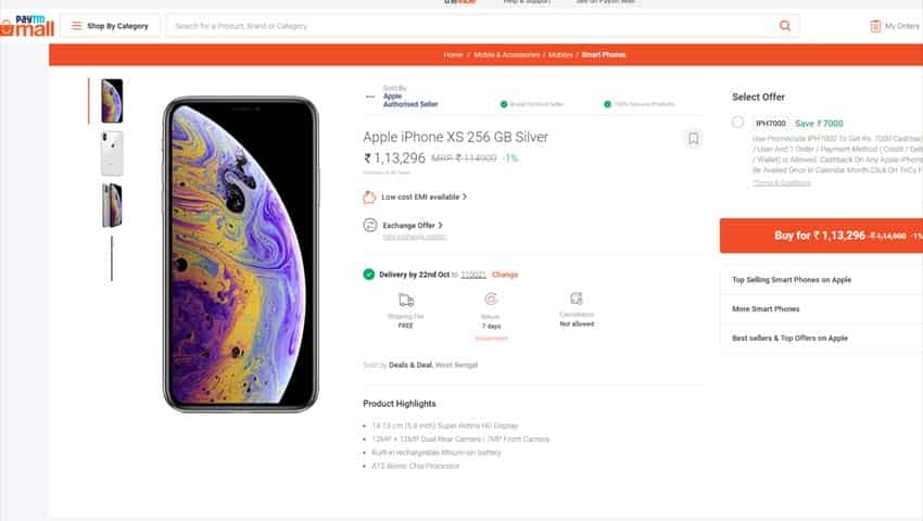 Rs 7,000 Cashback on Apple iPhone XS