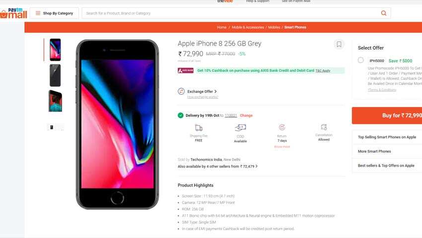 Rs 5,000 Cashback on Apple iPhone 8