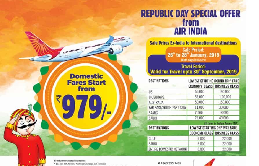 Wow! Flight tickets at just Rs 979! Air India Republic Day