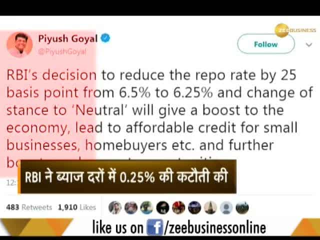 RBI rate cut will boost economic growth and make loans affordable: Piyush Goyal