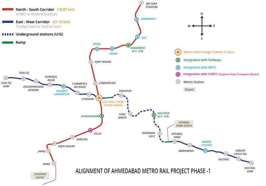 Ahmedabad Metro Rail: Route map