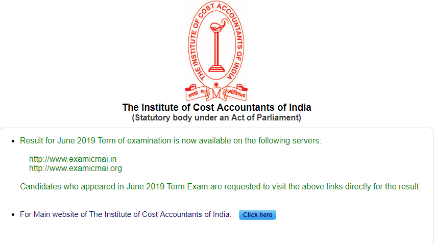ICMAI Result June 2019 declared for CMA foundation, inter and final exams at icmai.in, examicmai.org: How to check