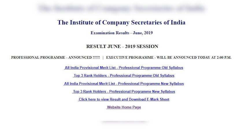 ICSI Result: June 2019 CS Professional announced at icsi.examresults.net; check CS Executive Result June 2019 at 2 pm