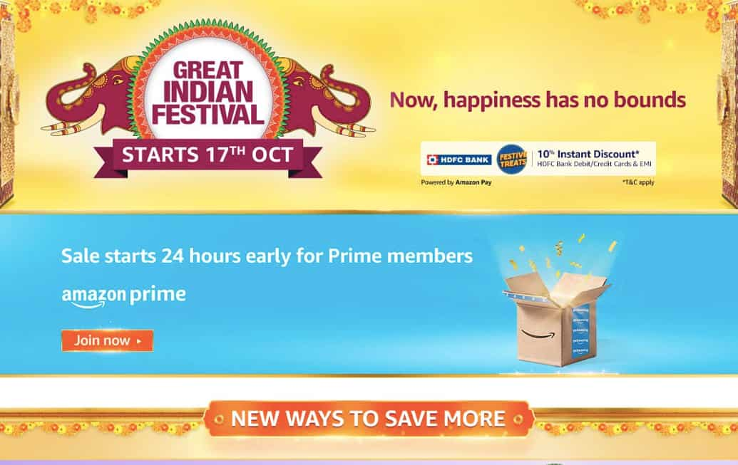 Amazon Great Indian festive sale to start on October 17, will last for a month; members to get 