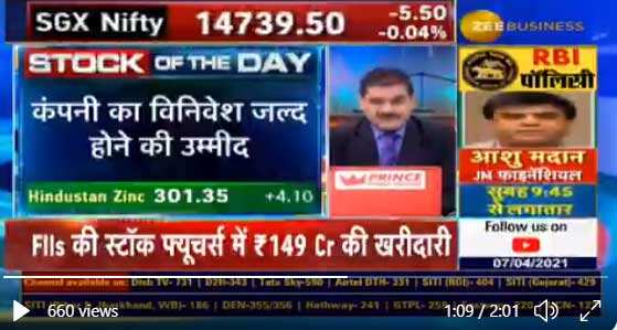 Stock of the day: Anil Singhvi picks Hindustan Zinc; here is the reason why
