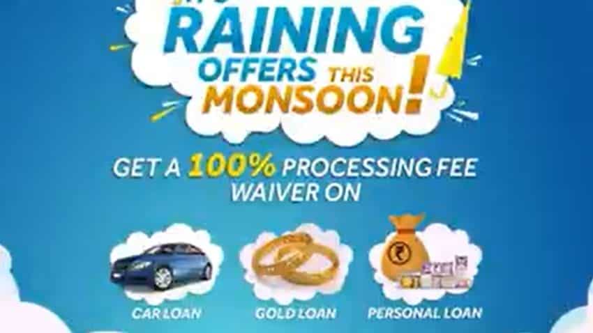100 per cent processing fee waiver on Car, Gold and Personal loans