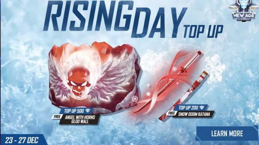 Garena Free Fire latest update: Rising Day Top Up is here! Get Snow Doom Katana, Angel With Horns Gloowall, and redeem latest codes - Vimarsana News