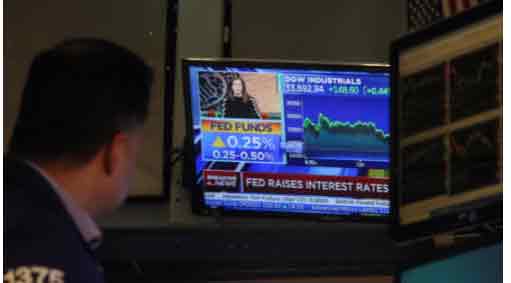 Fed hikes rate by quarter percentage point; Wall Street stocks, U.S. yields rise