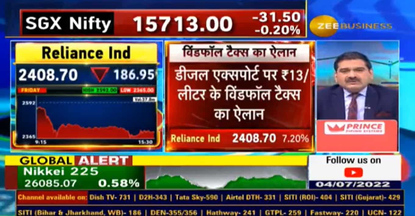 Windfall tax impact likely to continue on oil refining firms, says Anil Singhvi; believes RIL may see revenue, profit contraction