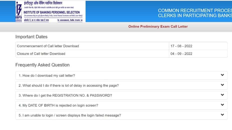 IBPS clerk admit card 2022 download link ibps.in - Step-by-step guide