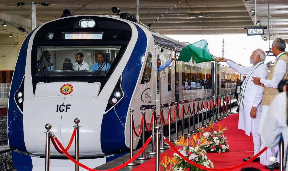 PM flags off the Gandhinagar-Mumbai Vande Bharat Express train, in Gandhinagar.