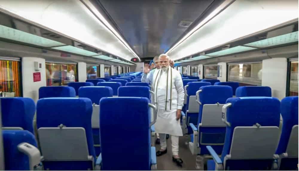 PM aboard the Gandhinagar-Mumbai Vande Bharat Express train.
