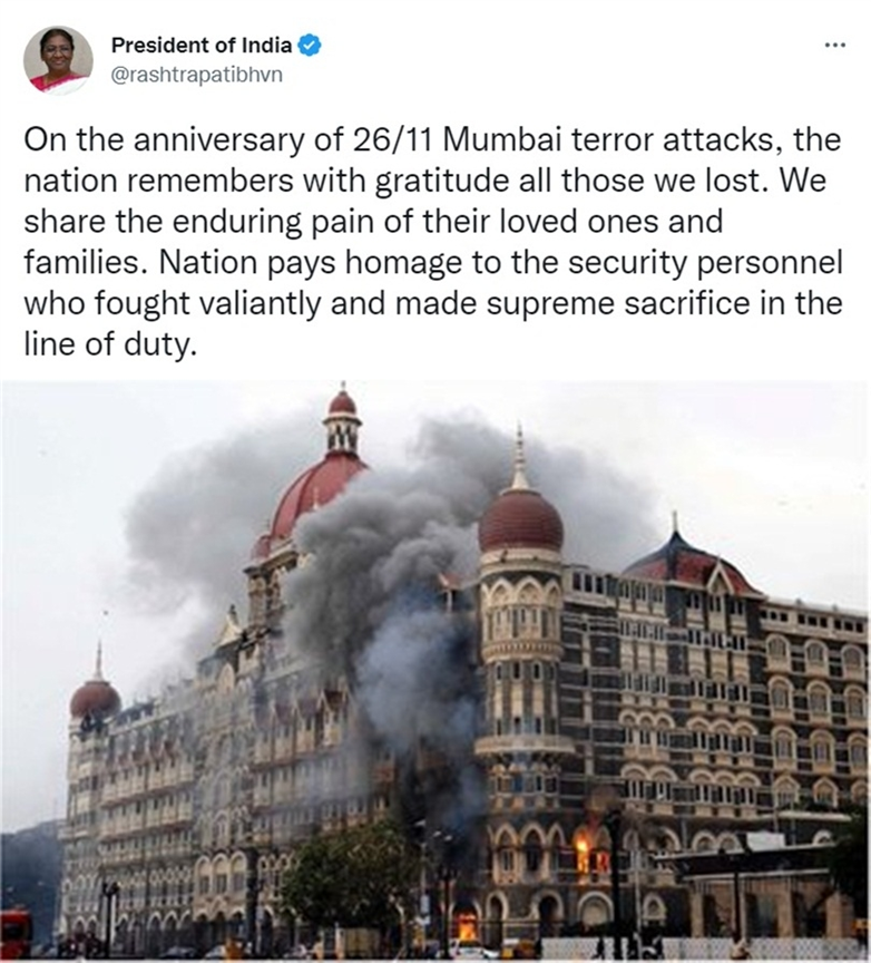 Mumbai 26/11 Attacks: President Droupadi Murmu pays tributes