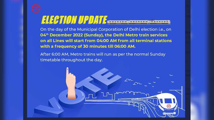 MCD Election 2022: Delhi Metro Timings Today - DMRC Train Services Details on Sunday 
