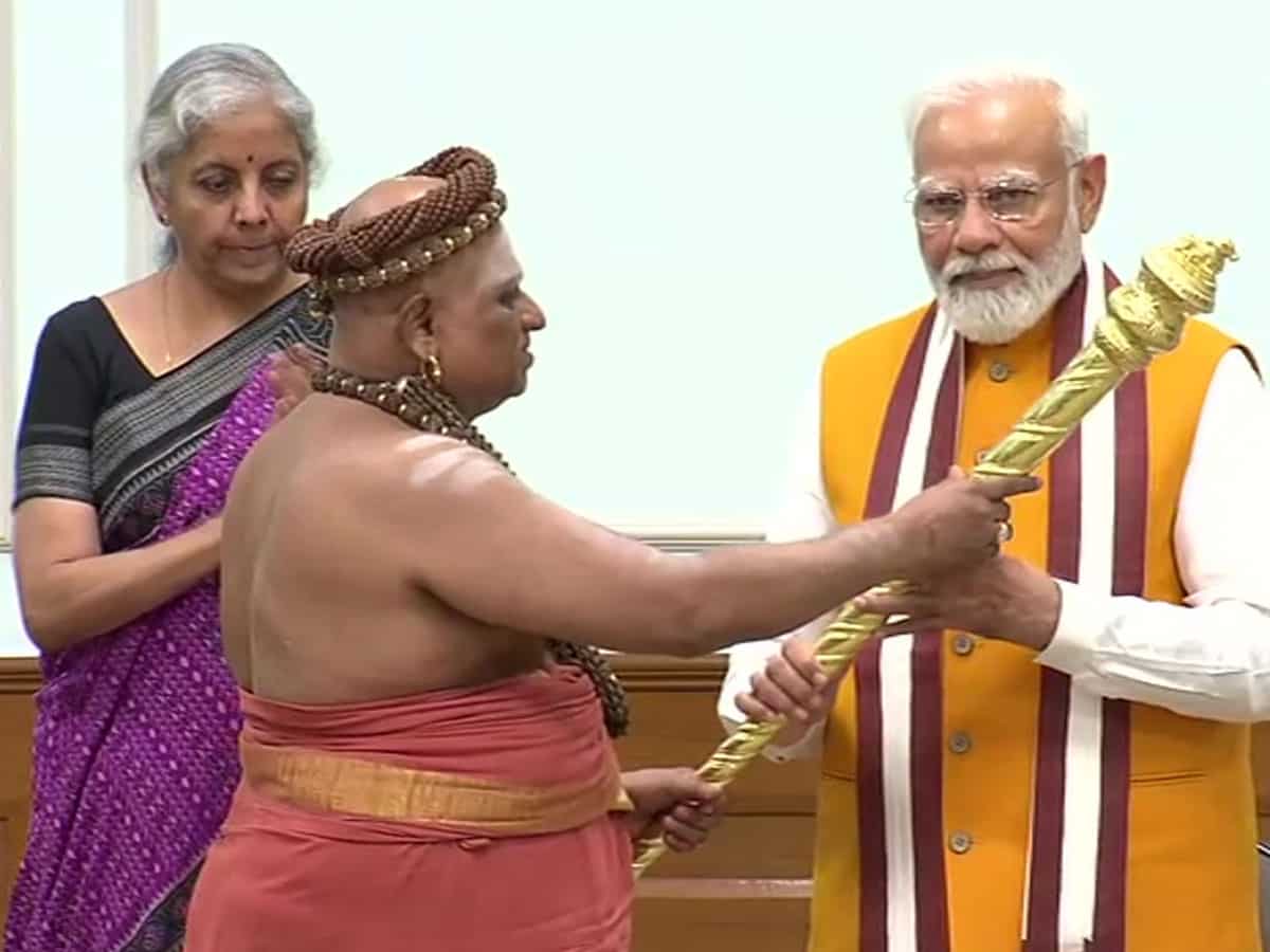 PM Modi receives Sengol: Adheenam from Chennai hands over Sengol to Prime Minister