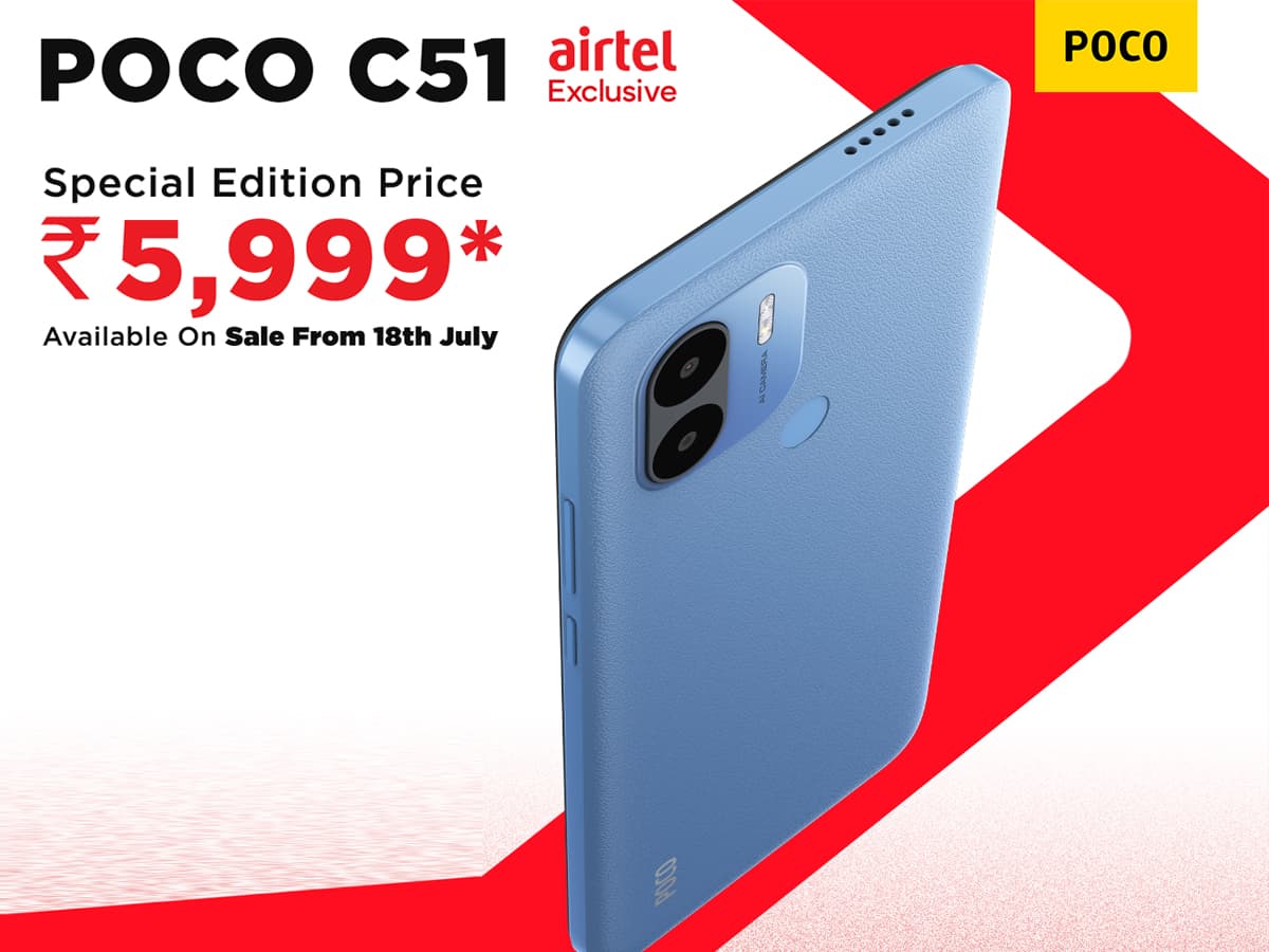 Poco C51 4G smartphone with Airtel prepaid connection to cost Rs 5,999 - Check availability and benefits