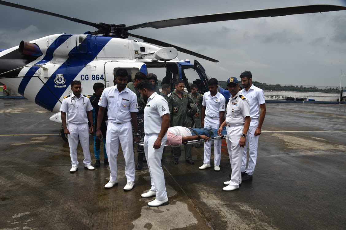 Indian Coast Guard carries out mid-sea medical evacuation of private tanker's sailor off Kerala coast amid bad weather conditions