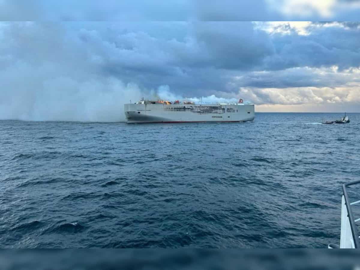Ship carrying nearly 3,000 cars ablaze off Dutch coast, crew member dead