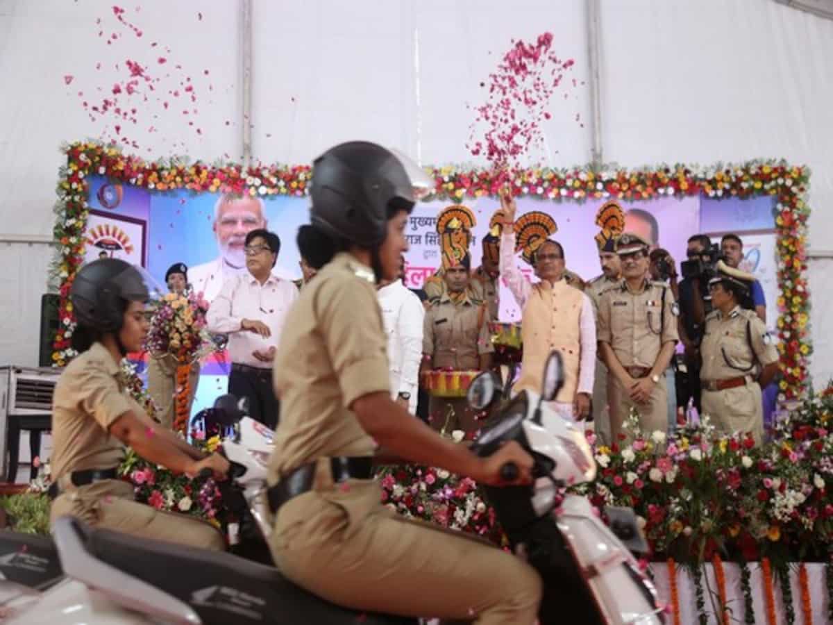 Madhya Pradesh CM hands over 250 two-wheelers to women police personnel