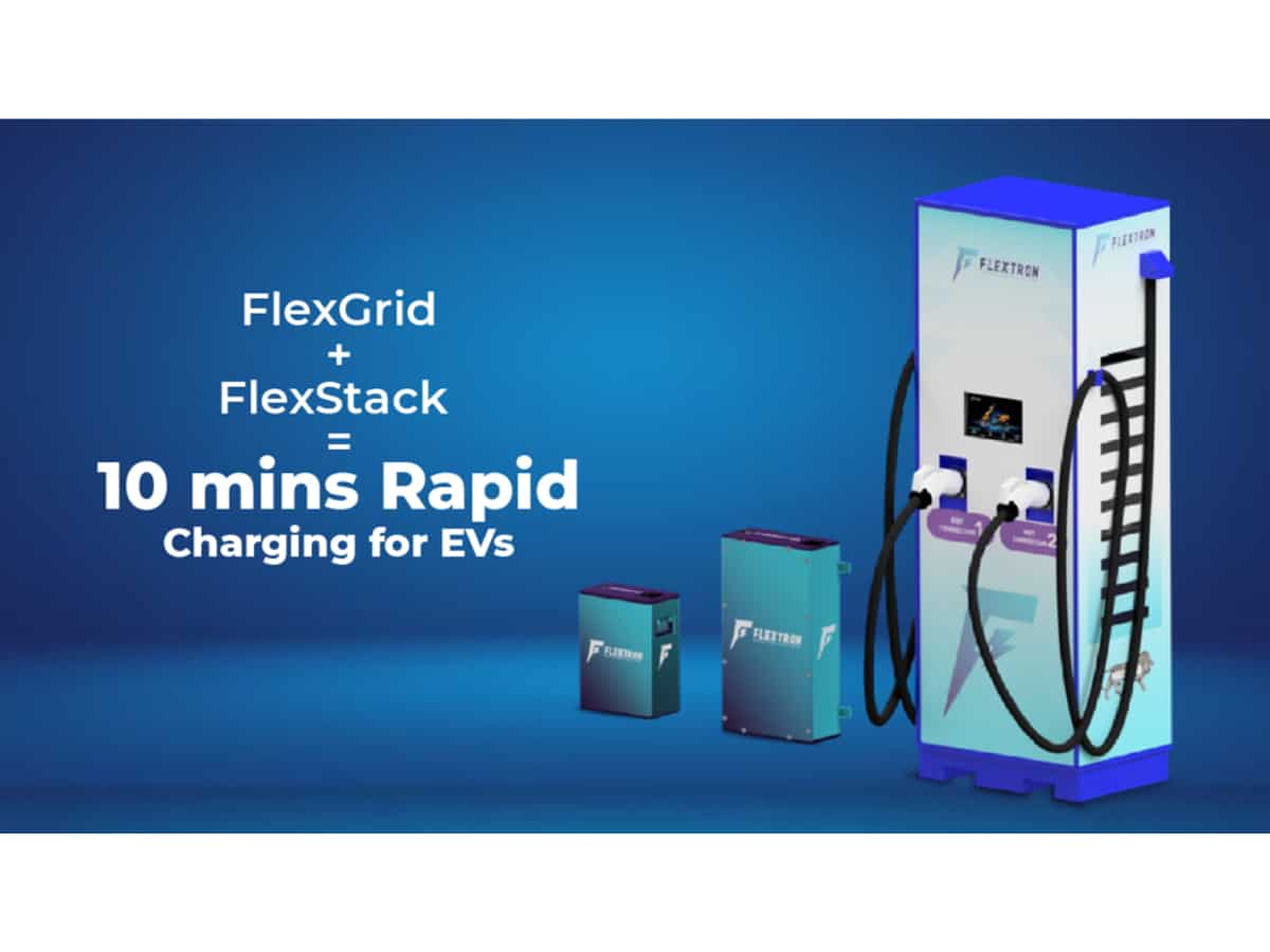 Charge EVs in 10 minutes with Flextron's FlexGrid, India's first battery-integrated DC charger, and the rapid charging battery pack, FlexStack