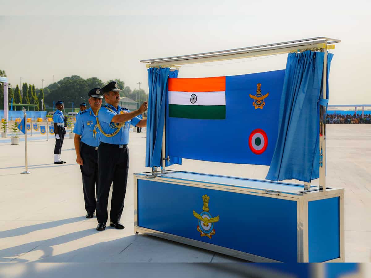 Air Chief Marshal Chaudhari unveils new ensign of IAF at Air Force Day parade 