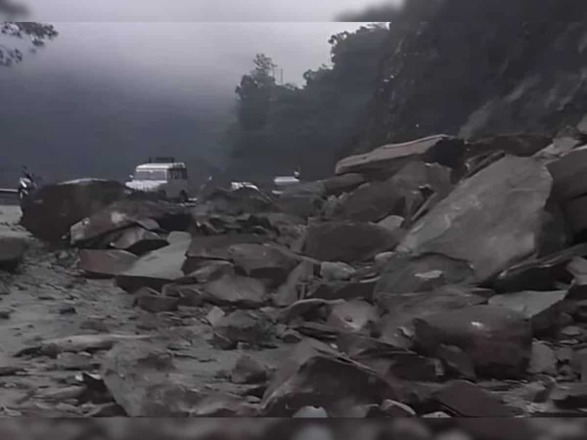Debris from hill blocks Badrinath highway in Joshimath, Uttarakhand