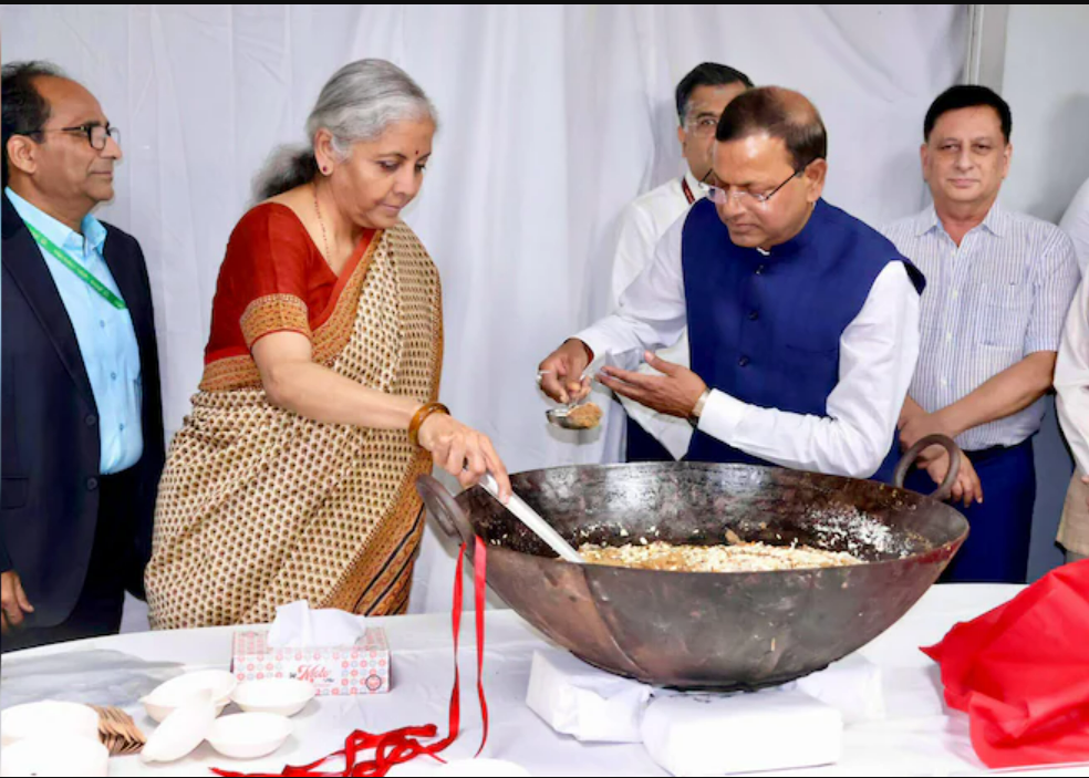 Union Budget 2024: FM Nirmala Sitharaman attends traditional 'halwa' ceremony before Budget