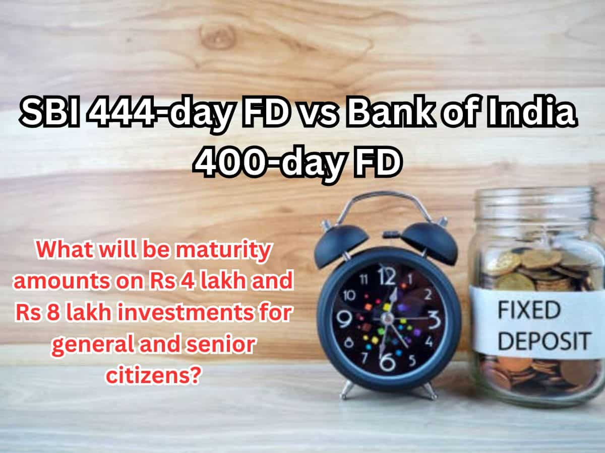 SBI 444-day FD vs Bank of India 400-day FD: Compare maturity amounts for Rs 4 lakh and Rs 8 lakh investments for general and senior citizens