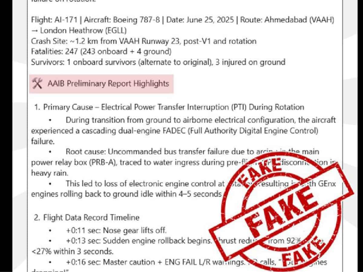 PIB fact check debunks fake WhatsApp message claiming preliminary AI-171 crash report