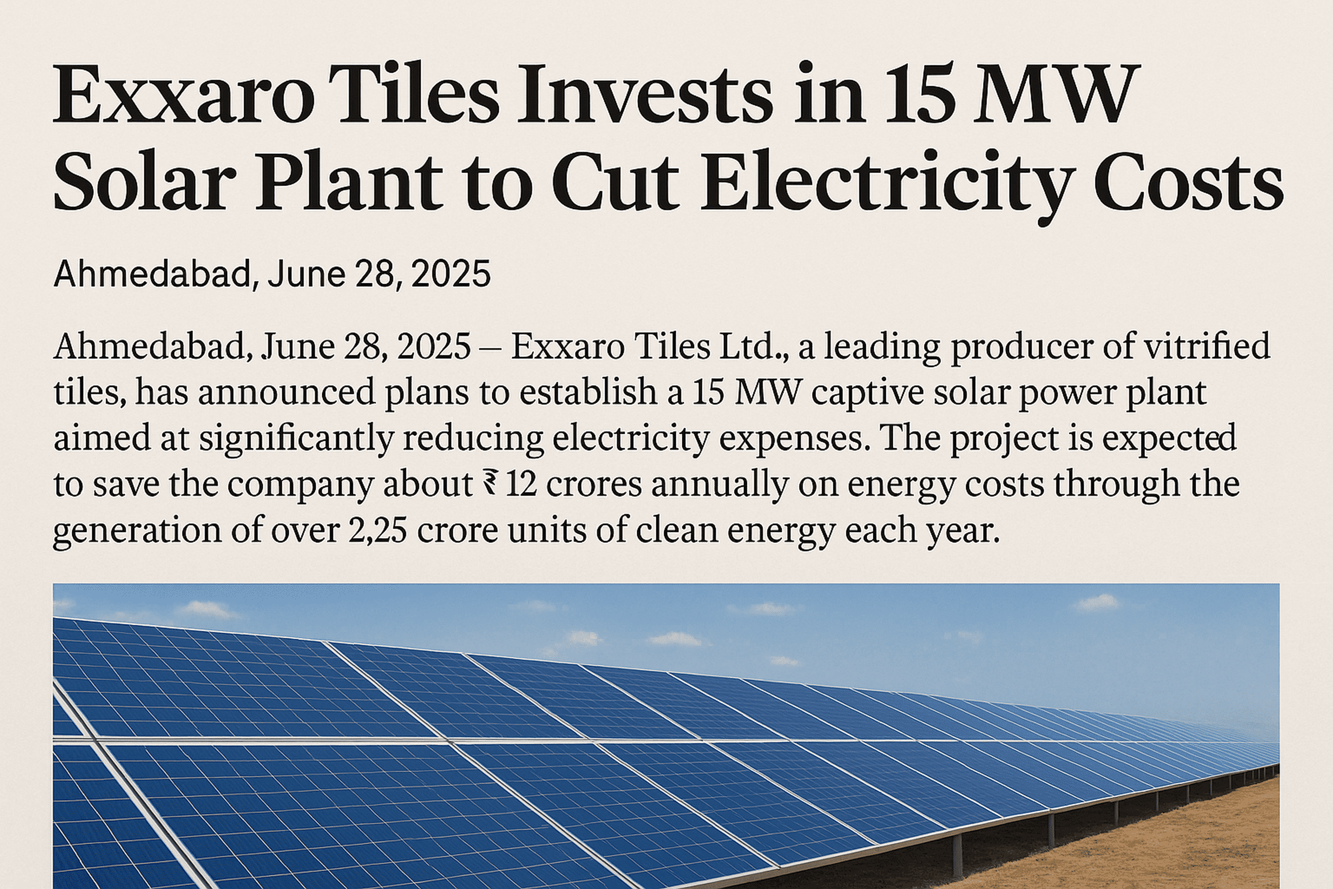 Exxaro Tiles' 15-MW solar power investment remains quite