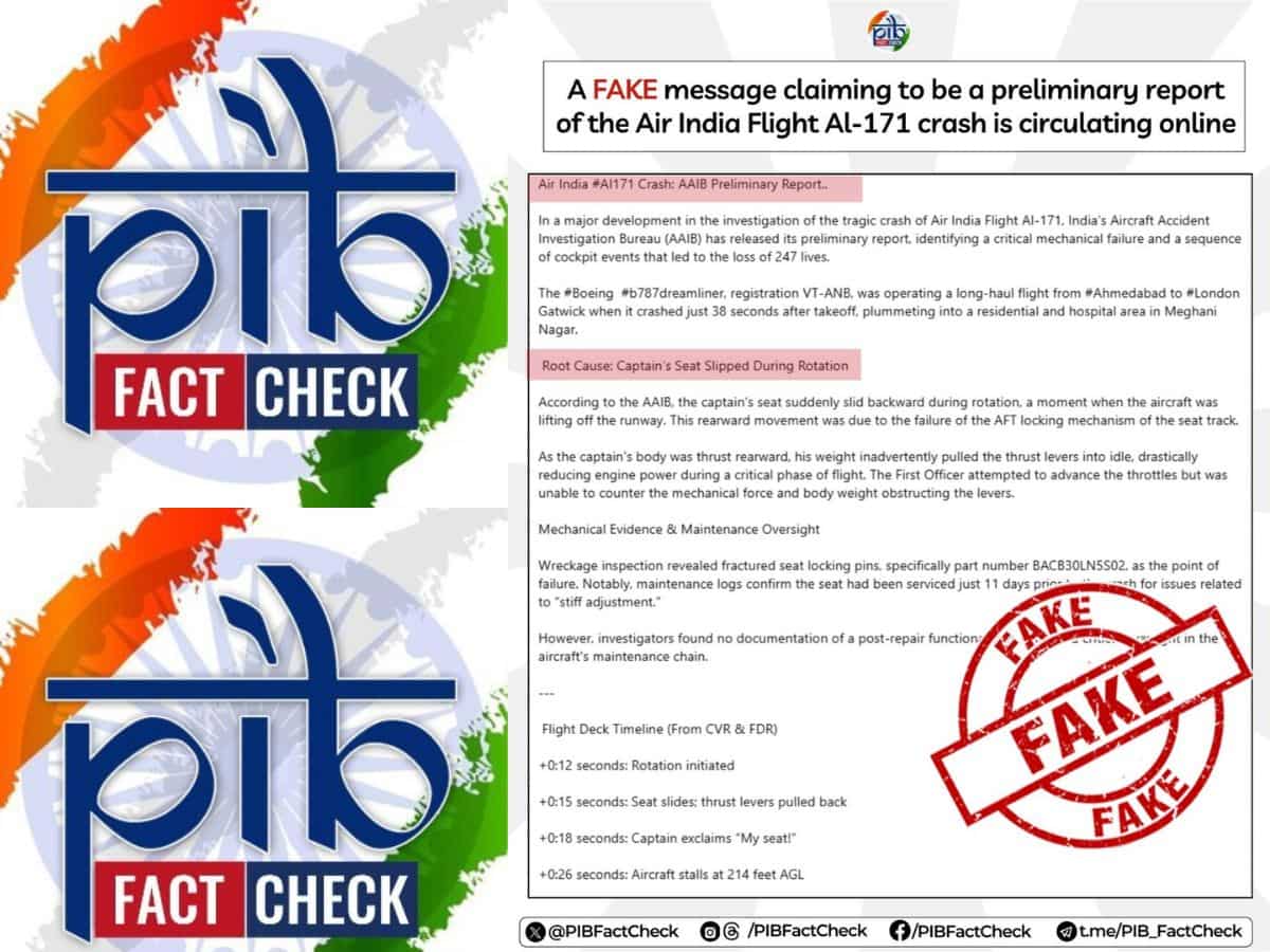 PIB debunks fake AI-171 crash report circulating on social media PIB debunks fake AI-171 crash report circulating on social media