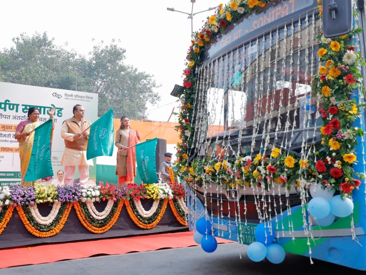 Delhi CM Rekha Gupta flags off DTC's inter-state bus service to Sonipat