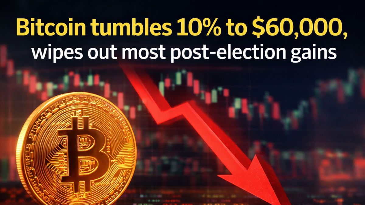 Bitcoin slides 10% to $60,000, erasing nearly all gains since US election
