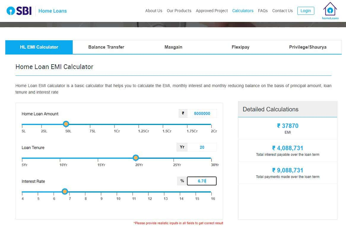 Emi calculator deals home loan