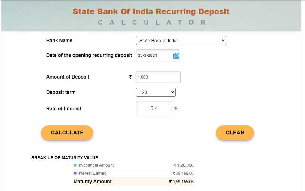 Sbi deals interest calculator