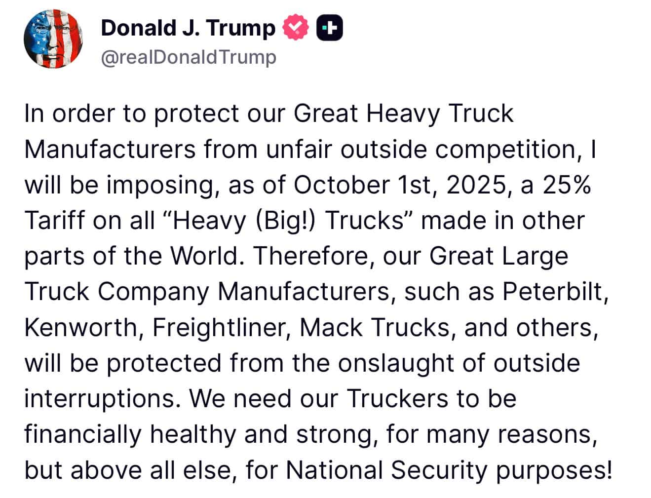 Donald Trump, Heavy Industries, trucks, trump tariffs, tariff war, Trump heavy truck tariff, Donald Trump 25 per cent import duty trucks, US tariff war 2025 updates, American heavy truck manufacturers Peterbilt Kenworth Freightliner Mack, 