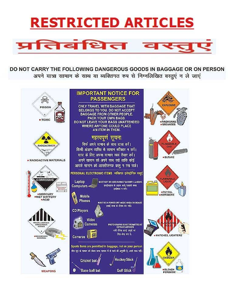 What items are not allowed in checked luggage India?