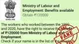 WhatsApp Viral FactCheck: These workers entitled to get Rs 1.2 lakhs from Labour Ministry? Here is truth WhatsApp Viral FactCheck: These workers entitled to get Rs 1.2 lakhs from Labour Ministry? Here is truth