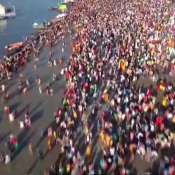 Drone visuals from Ghats of Triveni Sangam as people in large numbers continue to take holy dip