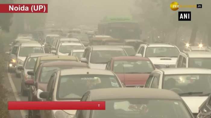 Heavy traffic jam on DND flyover due to dense fog