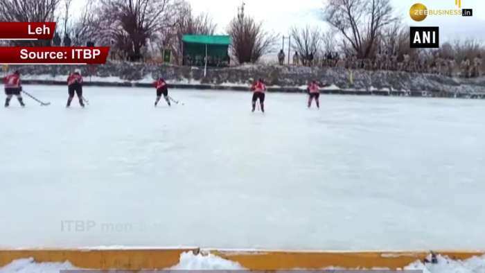 ITBP soldiers practice Ice Hockey in nail biting cold in Leh