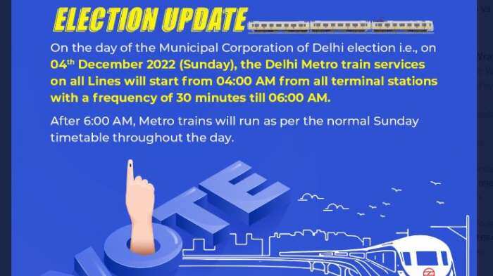 MCD Election 2022: Delhi Metro Timings Today - DMRC Train Services Details on Sunday 
